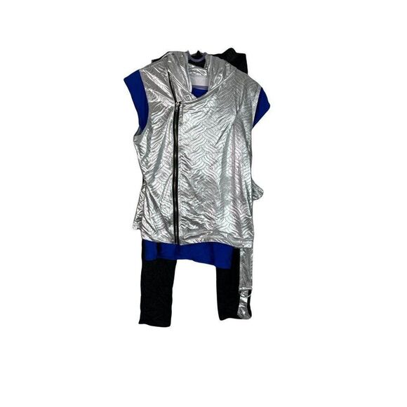Revolution Dancewear Costume Silver Hooded Vest Blue Shirt & Pants Hip Hop LA - Picture 1 of 10